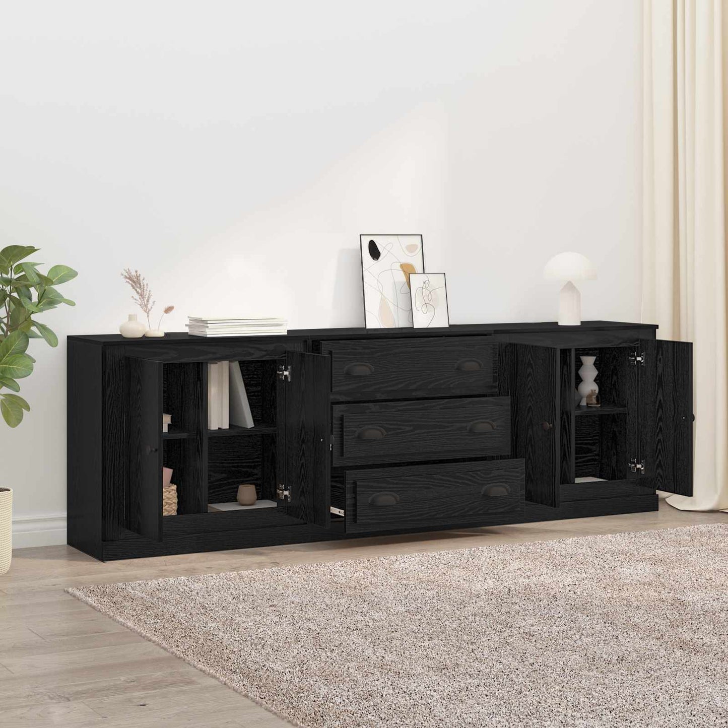 vidaXL Παραδοσιακά Πλευρικά Έπιπλα με συρτάρι 3 pcs Μαύρη Οξυά