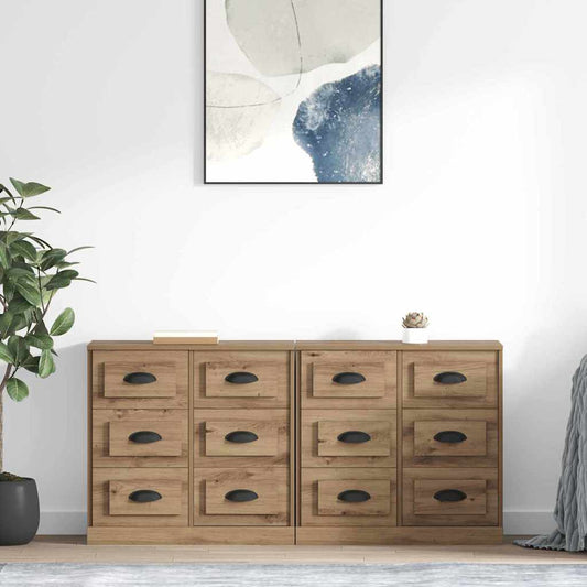 vidaXL Παραδοσιακά Πλευρικά Έπιπλα με συρτάρι 2 pcs Artisan Oak