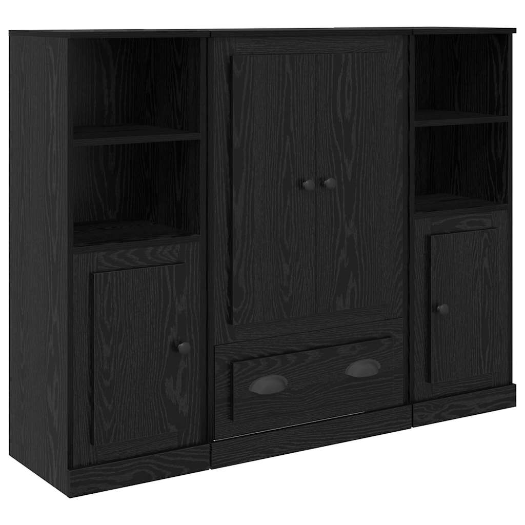 vidaXL Highboard με συρτάρι 3 pcs Μαύρη Οξυά Επεξεργασμένο ξύλο