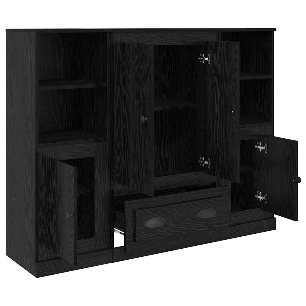 vidaXL Highboard με συρτάρι 3 pcs Μαύρη Οξυά Επεξεργασμένο ξύλο