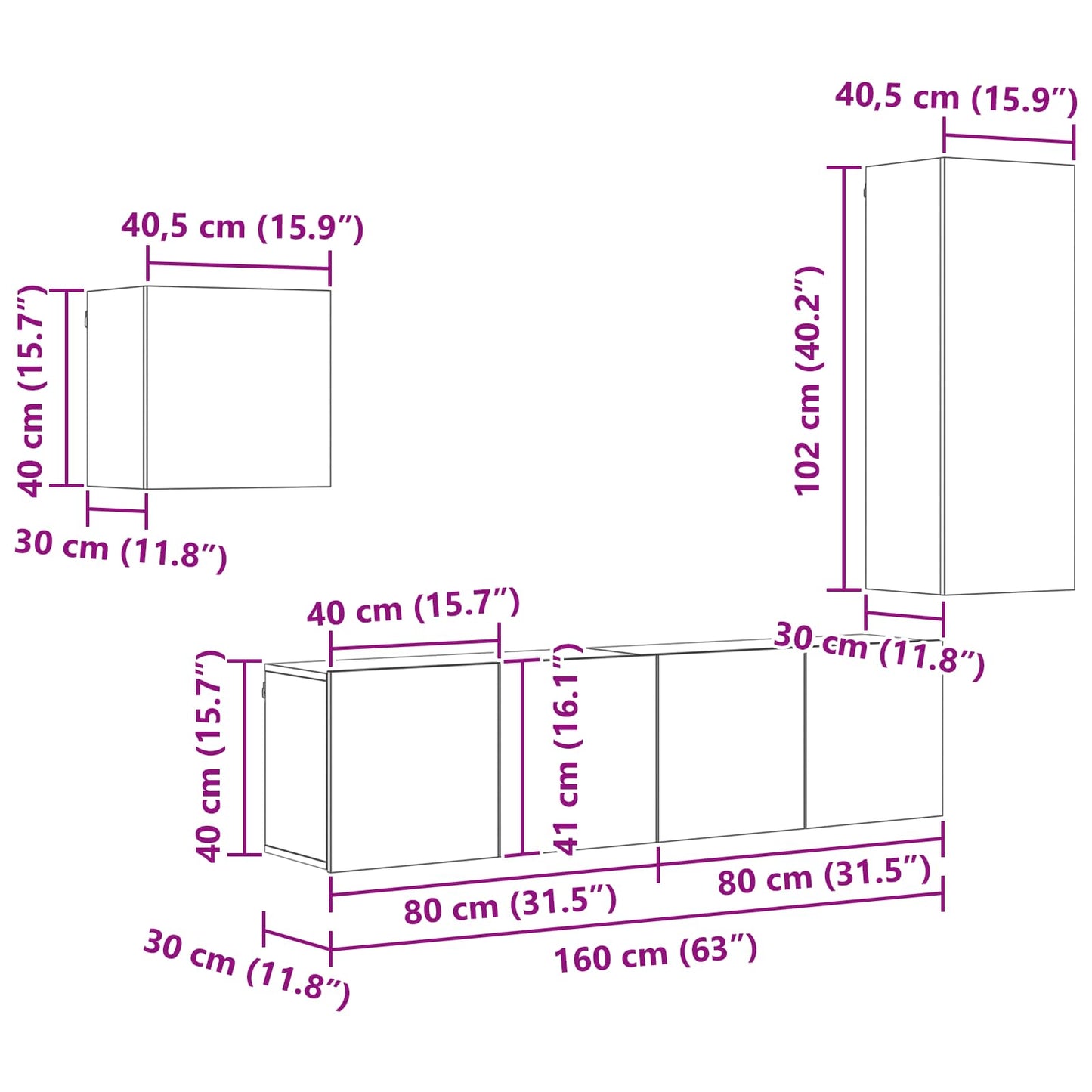 vidaXL Ντουλάπι TV Επιτοίχιο 4 pcs Artisan Oak Επεξεργασμένο ξύλο