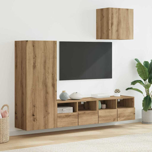 vidaXL Μονάδες Τοίχου Τηλεόρασης 4 pcs Artisan Oak Επεξεργασμένο ξύλο