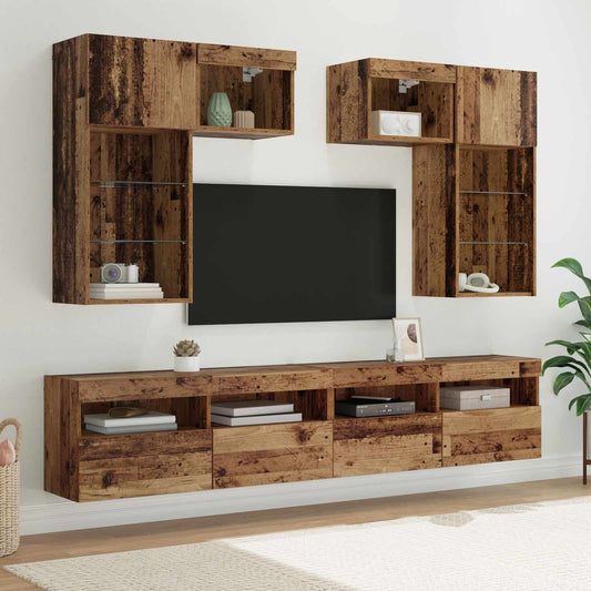 vidaXL Μονάδες Τοίχου Τηλεόρασης 6 pcs Μαύρη Οξυά Επεξεργασμένο ξύλο