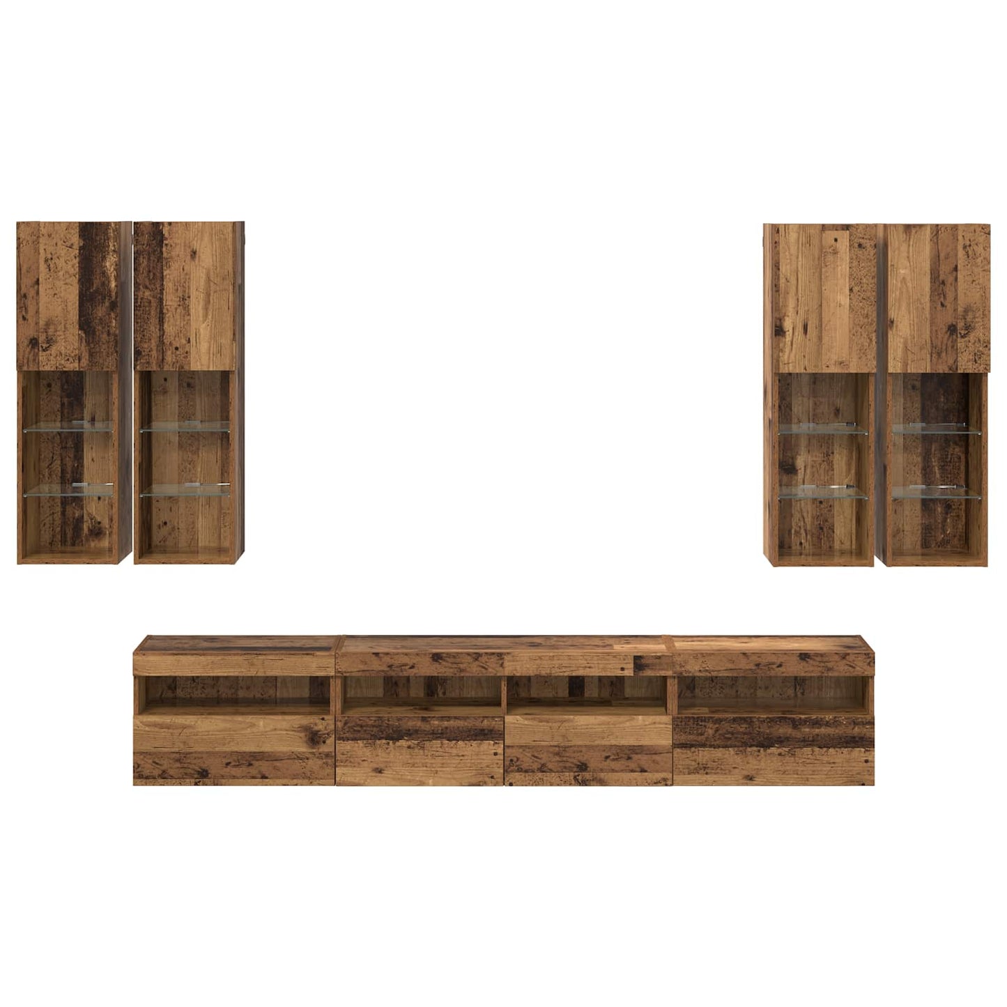 vidaXL Σετ Κονσόλας Τηλεόρασης με LED Φώτα Επιτοίχιο 7 pcs Παλιό ξύλο