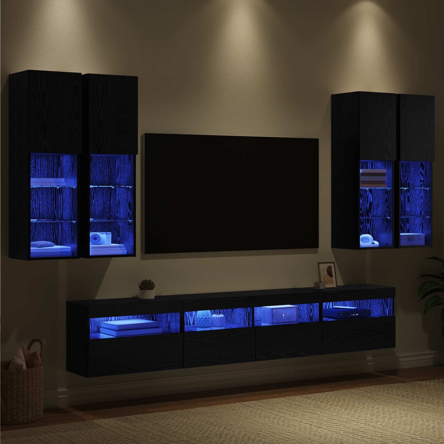 vidaXL Σετ Κονσόλας Τηλεόρασης με LED Φώτα με led 7 pcs Μαύρη Οξυά