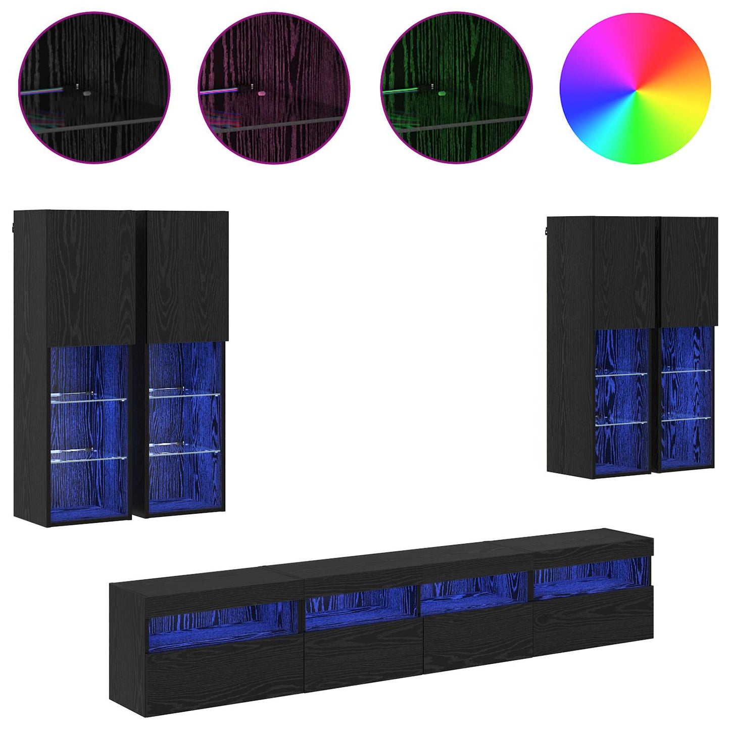 vidaXL Σετ Κονσόλας Τηλεόρασης με LED Φώτα με led 7 pcs Μαύρη Οξυά