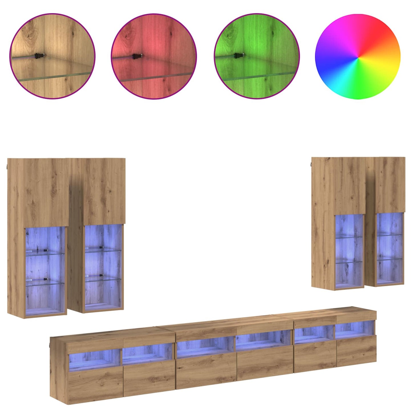 vidaXL Σετ τοίχου για τηλεόραση 7 pcs Artisan Oak Επεξεργασμένο ξύλο