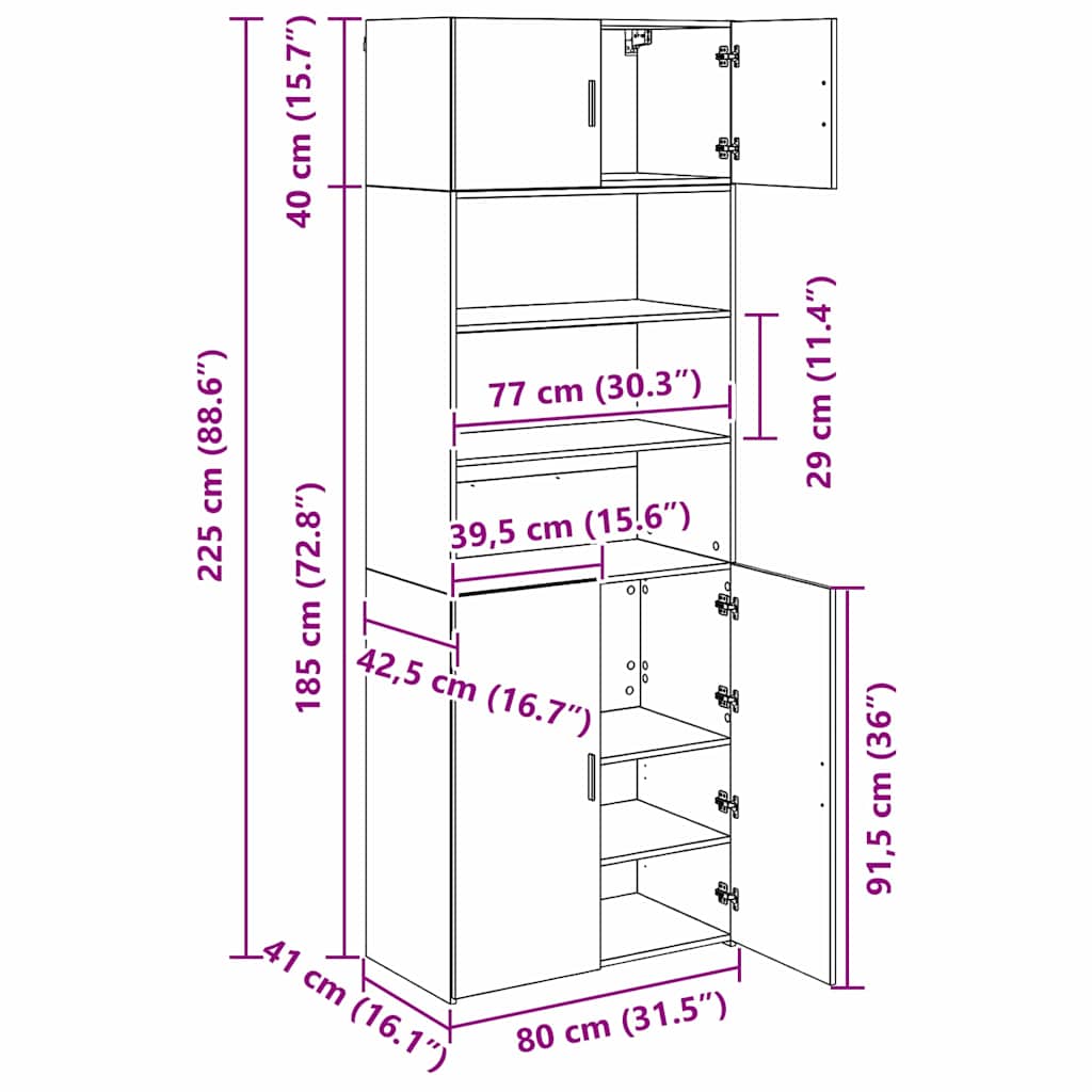 vidaXL Ντουλάπι αποθήκευσης Παλιό Ξύλο 80 x 42,5 x 225 εκ