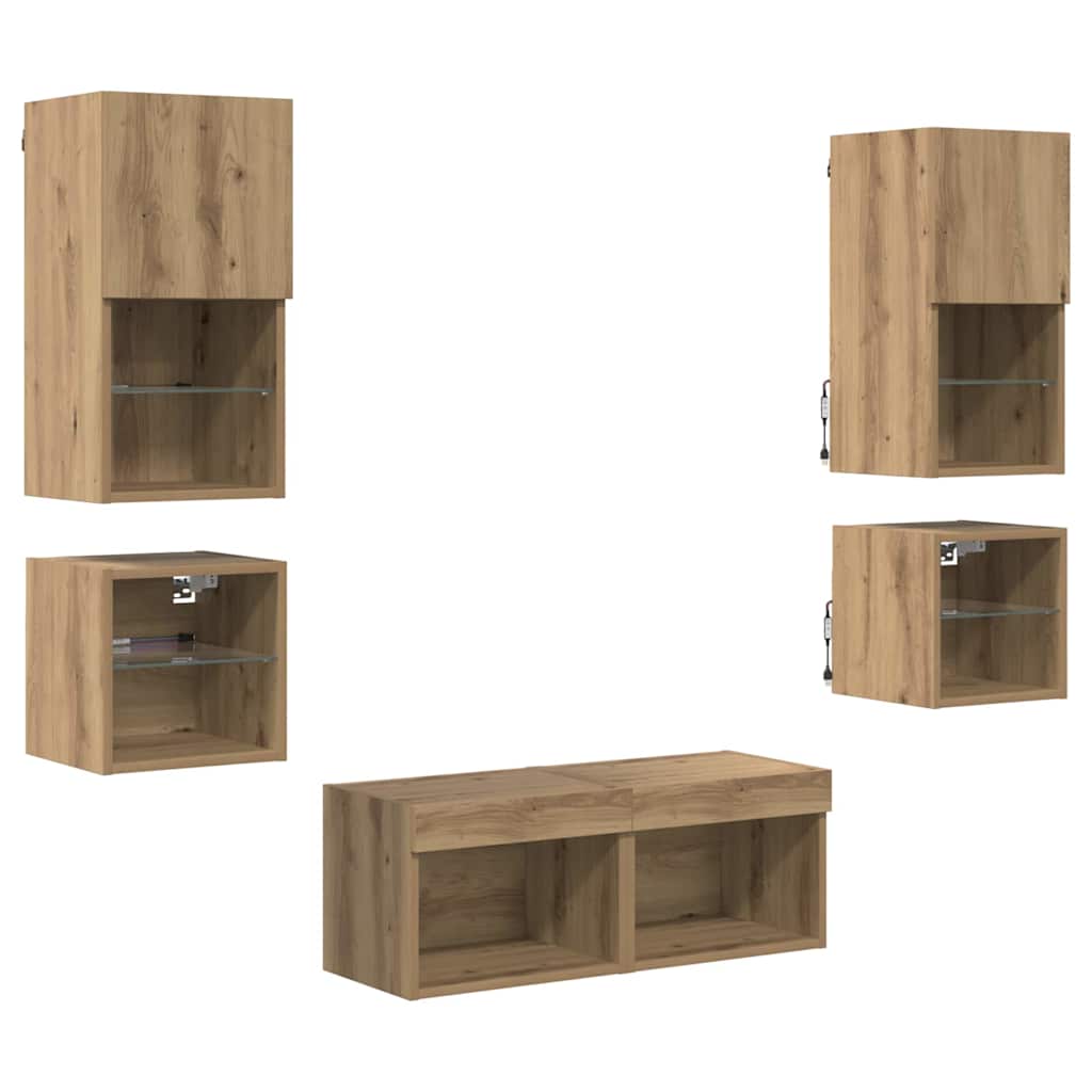 vidaXL Μονάδες Τοίχου Τηλεόρασης 8 pcs Artisan Oak Επεξεργασμένο ξύλο