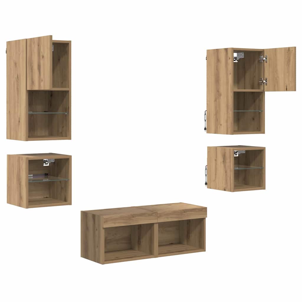 vidaXL Μονάδες Τοίχου Τηλεόρασης 8 pcs Artisan Oak Επεξεργασμένο ξύλο