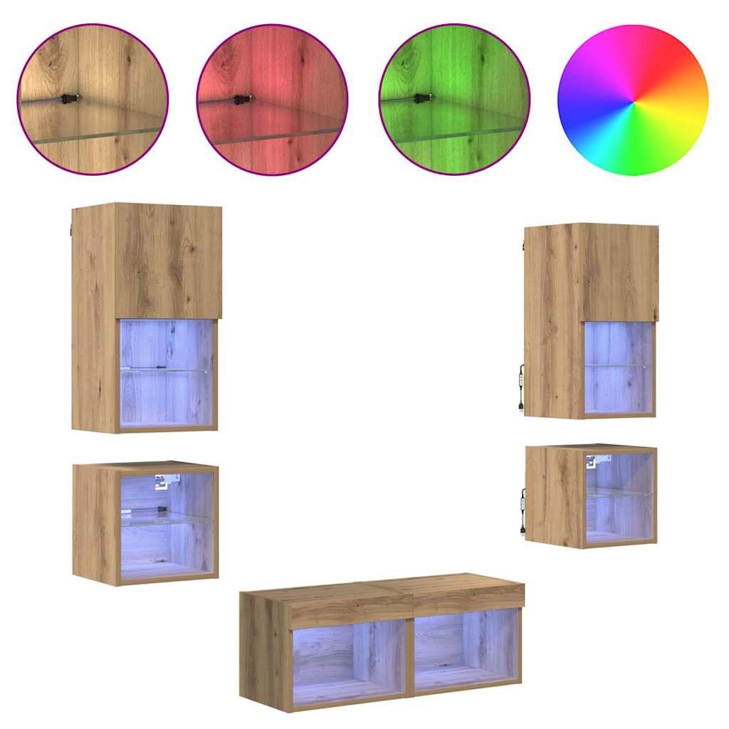 vidaXL Μονάδες Τοίχου Τηλεόρασης 8 pcs Artisan Oak Επεξεργασμένο ξύλο