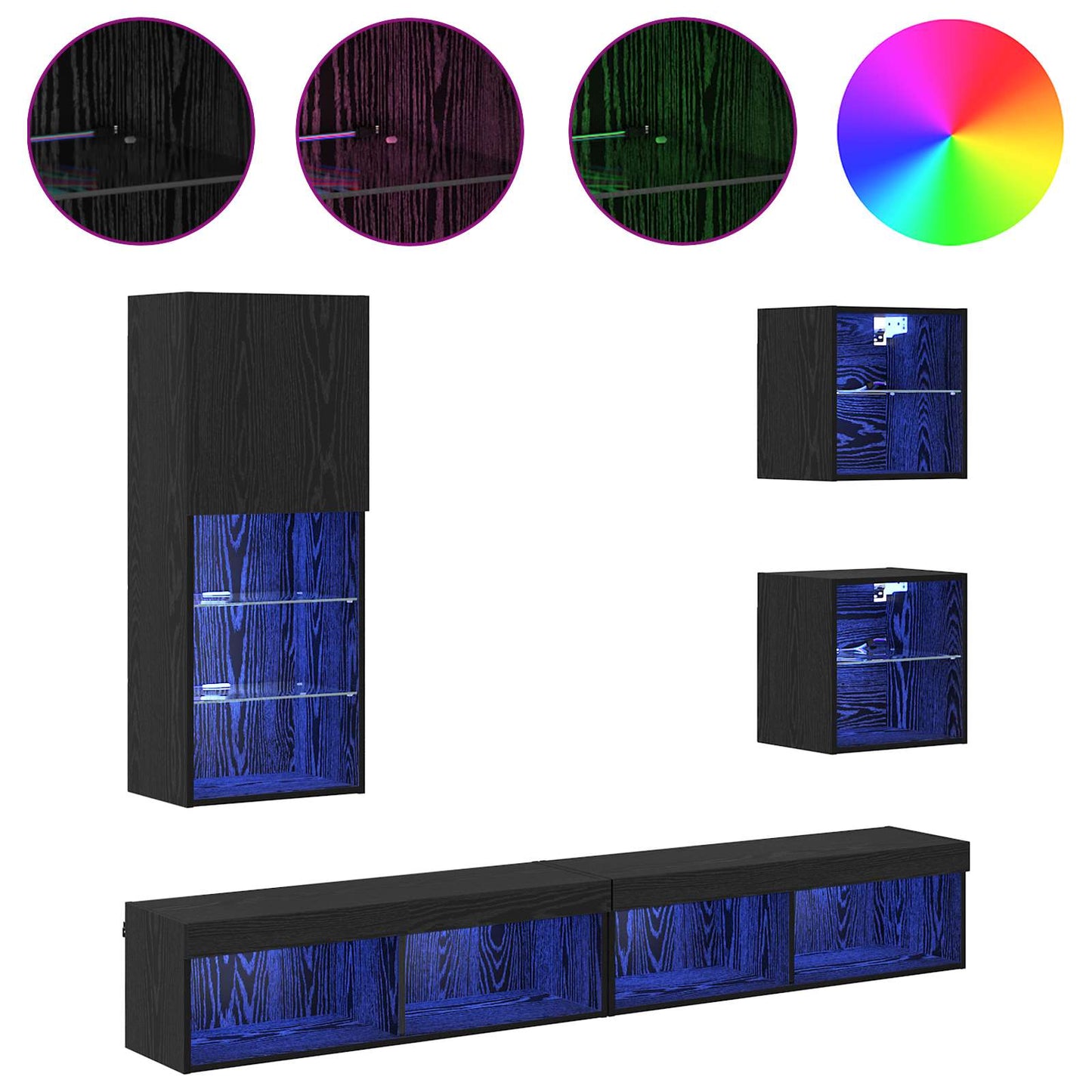 Μονάδες Τοίχου ΤV με LED 5 pcs Μαύρη Οξυά Επεξεργασμένο ξύλο