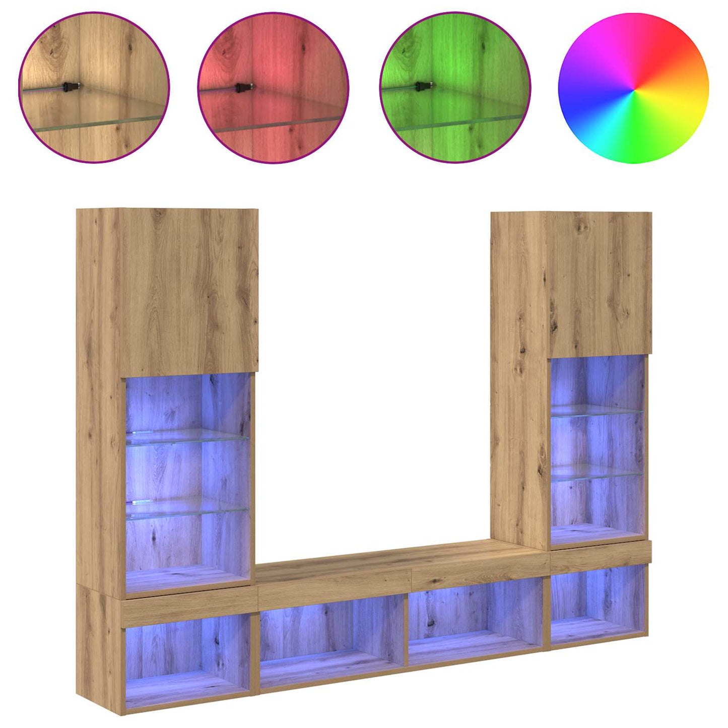 vidaXL Μονάδες Τοίχου ΤV με LED 5 τμχ. Artisan Oak Επεξεργασμένο Ξύλο