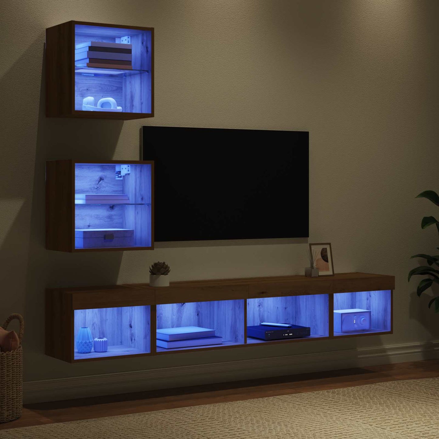 vidaXL Μονάδες Τοίχου ΤV με LED 5 τμχ. Artisan Oak Επεξεργασμένο Ξύλο