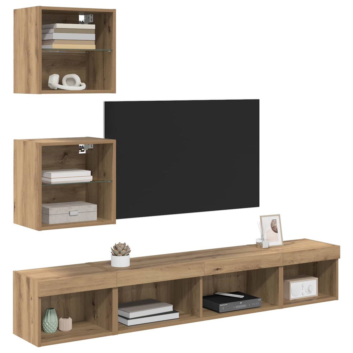 vidaXL Μονάδες Τοίχου ΤV με LED 5 τμχ. Artisan Oak Επεξεργασμένο Ξύλο