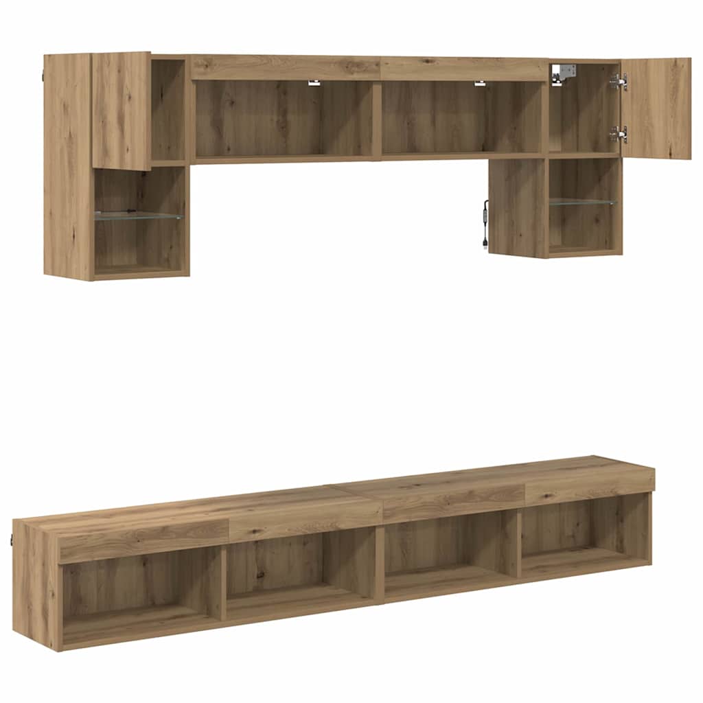 vidaXL Μονάδες Τοίχου ΤV με LED 6 τμχ. Artisan Oak Επεξεργασμένο Ξύλο
