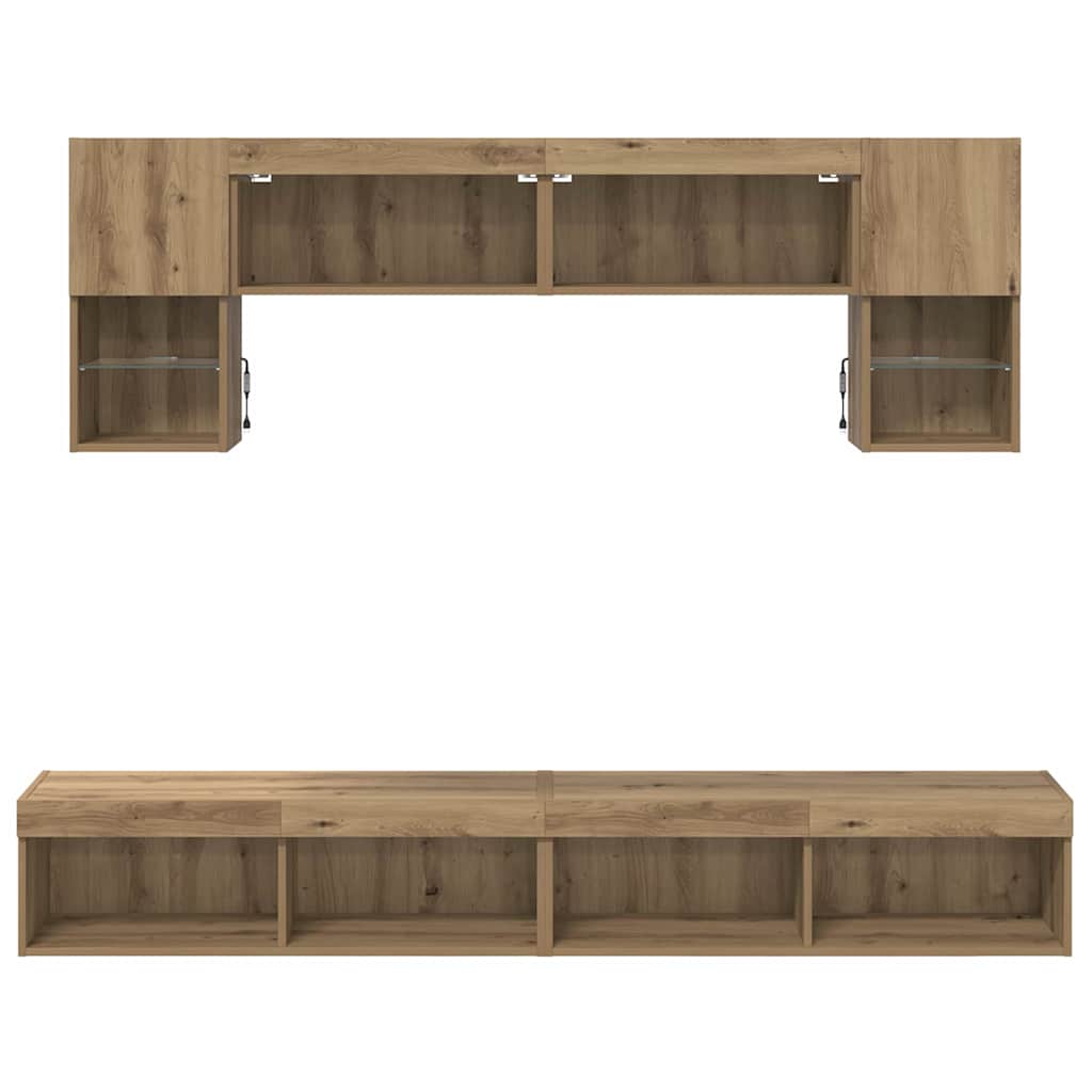 vidaXL Μονάδες Τοίχου ΤV με LED 6 τμχ. Artisan Oak Επεξεργασμένο Ξύλο