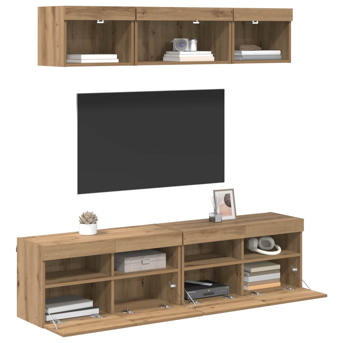 vidaXL Μονάδες Τοίχου ΤV με LED 5 τμχ. Artisan Oak Επεξεργασμένο Ξύλο