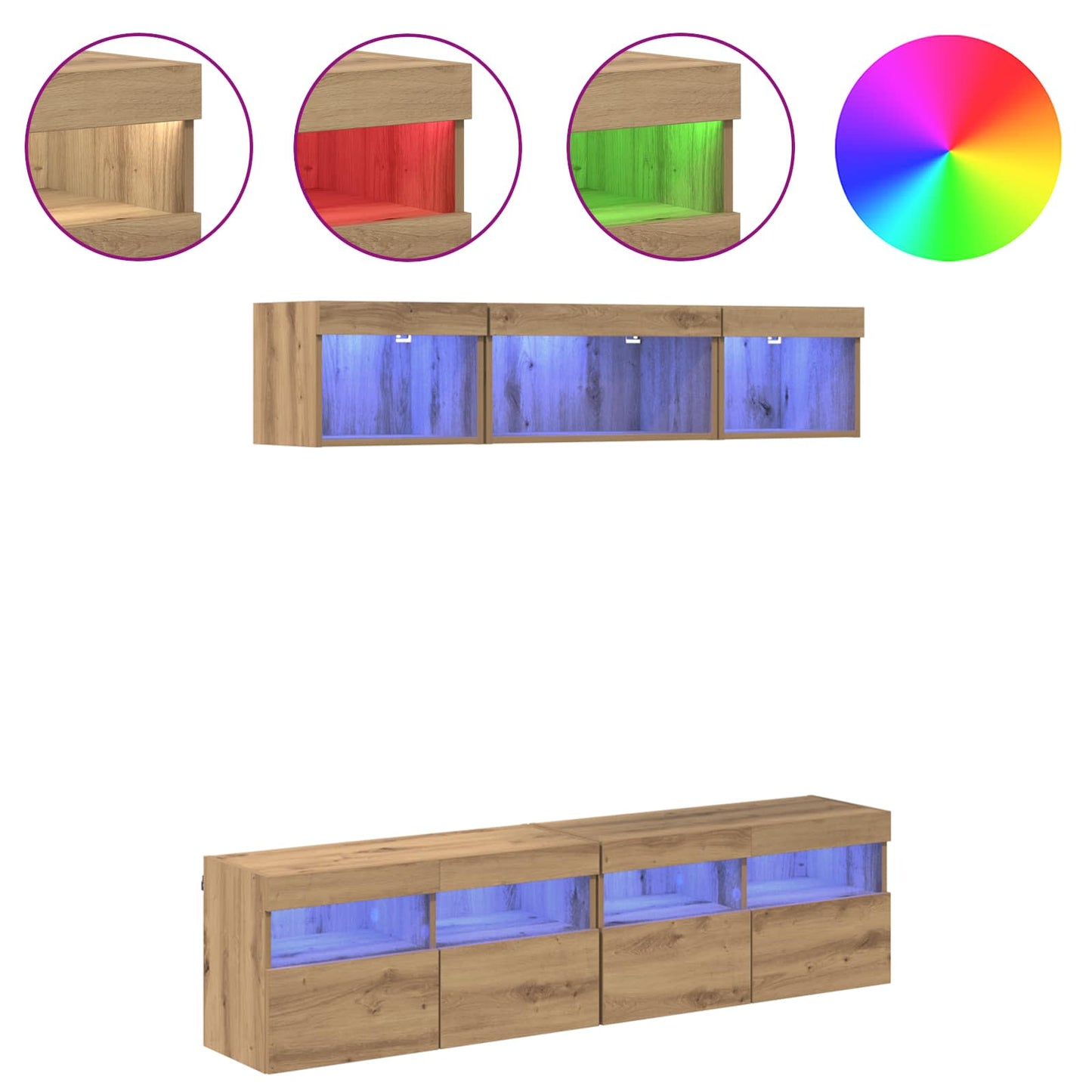 vidaXL Μονάδες Τοίχου ΤV με LED 5 τμχ. Artisan Oak Επεξεργασμένο Ξύλο