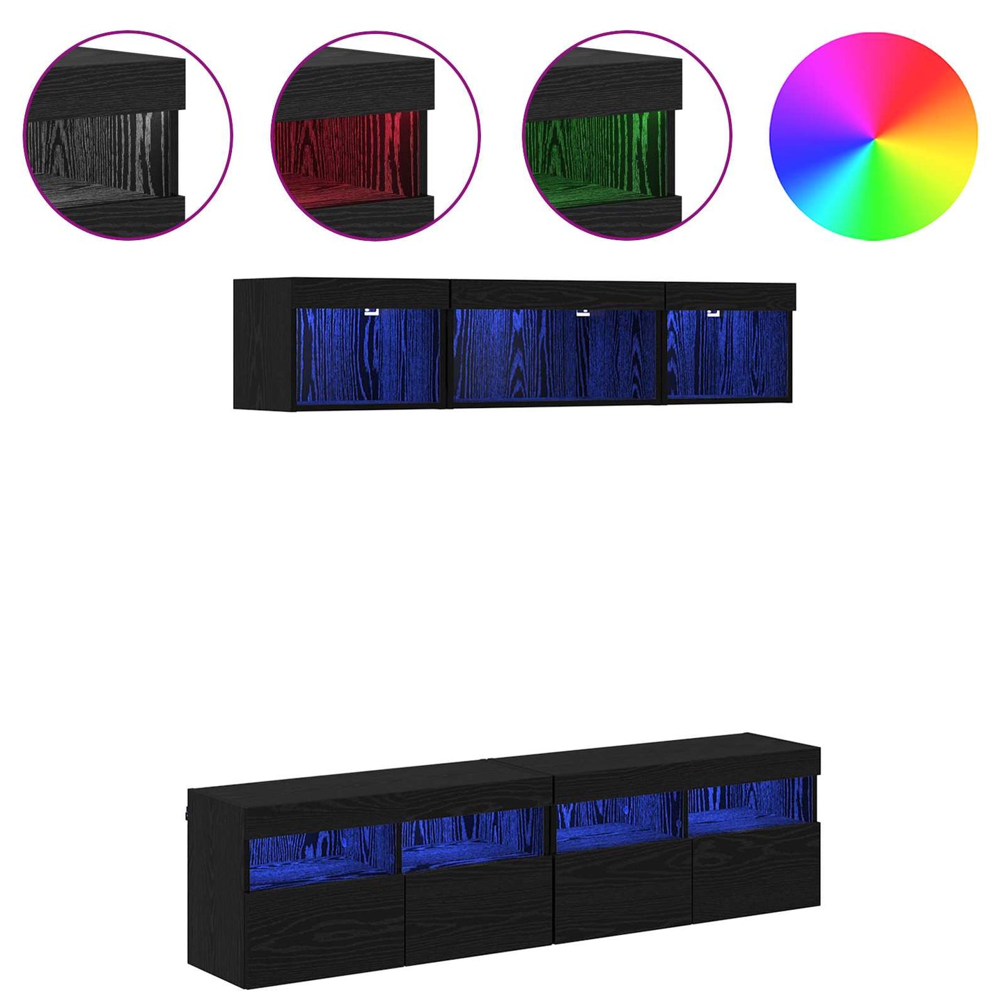 vidaXL Μονάδες Τοίχου ΤV με LED 5 τμχ. Μαύρη Οξυά Επεξεργασμένο Ξύλο