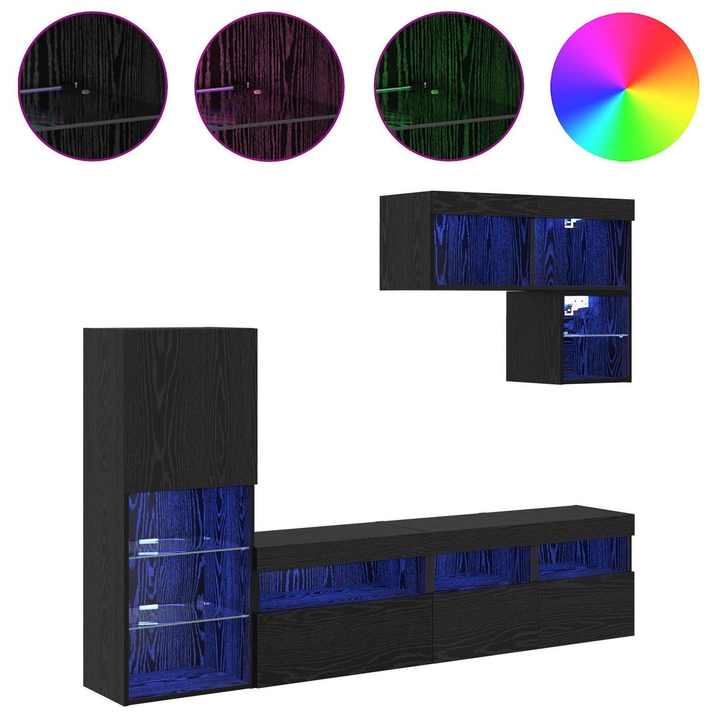 vidaXL Μονάδες Τοίχου Τηλεόρασης 6 pcs Μαύρη Οξυά Επεξεργασμένο ξύλο