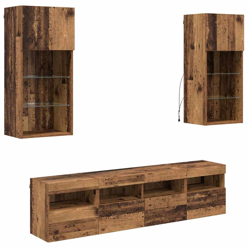 vidaXL Μονάδες Τοίχου ΤV με LED 5 pcs Παλιό Ξύλο 40,5 x 30 x 90 εκ