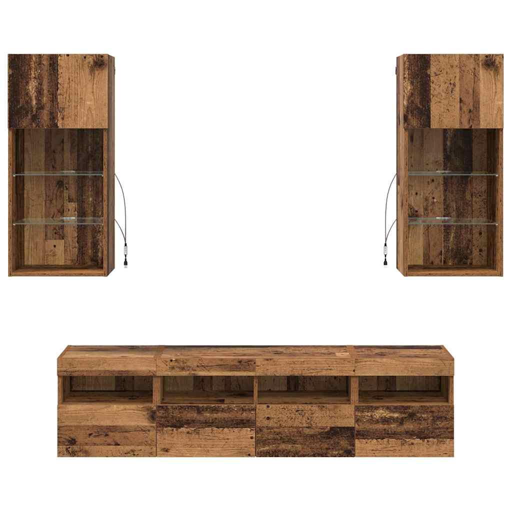 vidaXL Μονάδες Τοίχου ΤV με LED 5 pcs Παλιό Ξύλο 40,5 x 30 x 90 εκ
