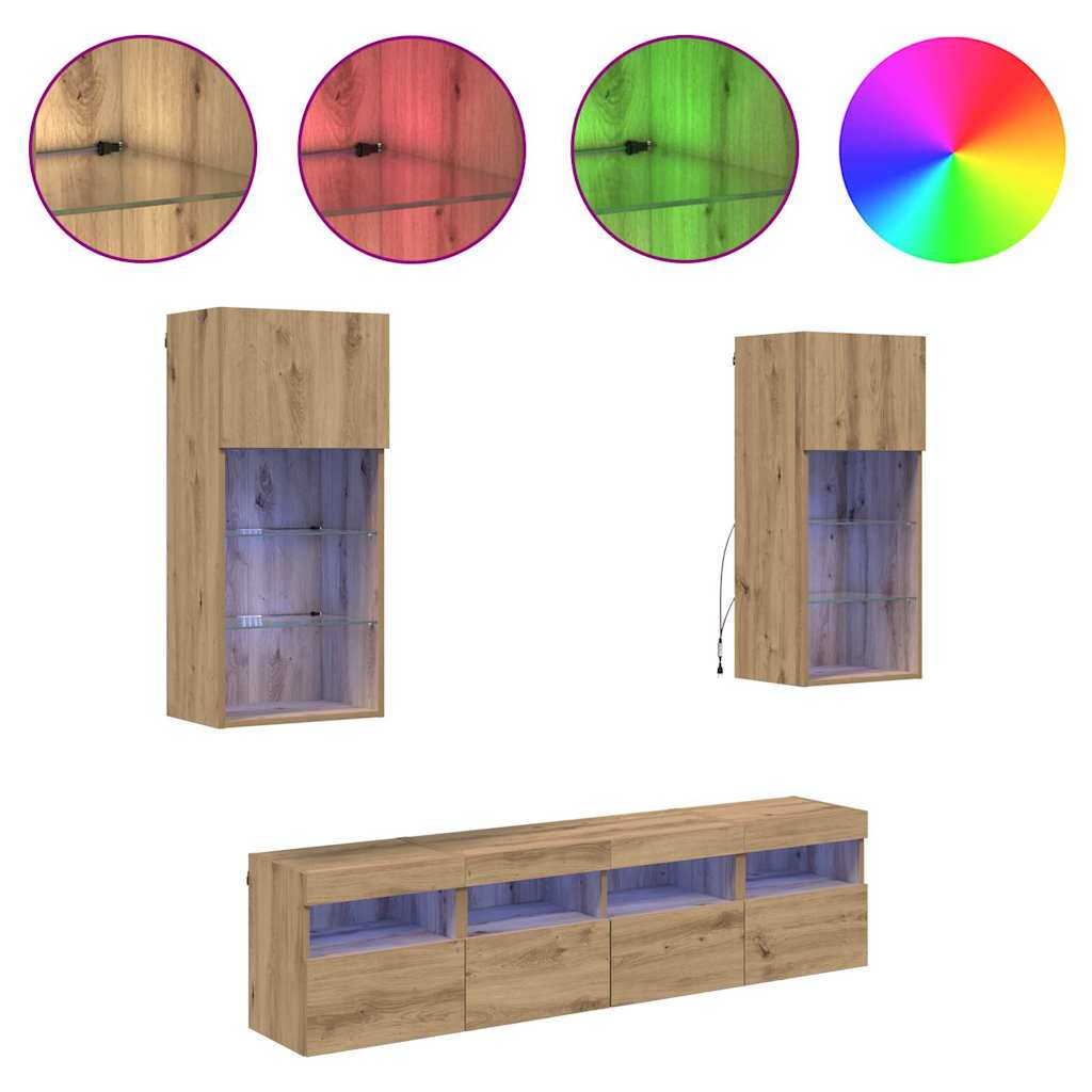 vidaXL Μονάδες Τοίχου ΤV με LED 5 pcs Artisan Oak 40,5 x 30 x 90 εκ