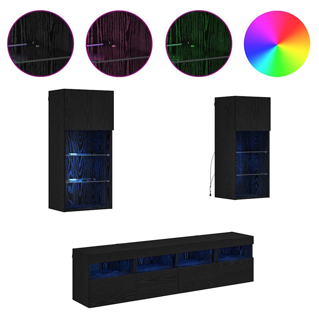 vidaXL Μονάδες Τοίχου ΤV με LED 5 pcs Μαύρη Οξυά 40,5 x 30 x 90 εκ