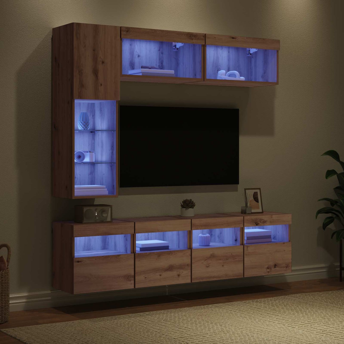 vidaXL Ντουλάπι TV Επιτοίχιο 7 pcs Artisan Oak Επεξεργασμένο ξύλο