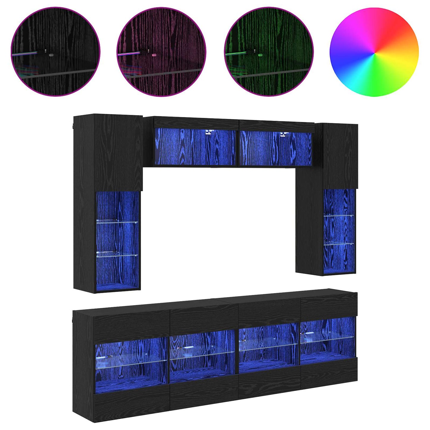 vidaXL Σετ τοίχου για τηλεόραση με led Επιτοίχιο 6 pcs Μαύρη Δρυς