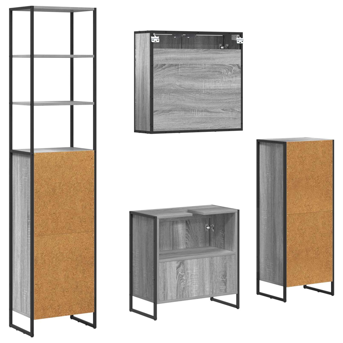 vidaXL Σετ Επίπλων Μπάνιου με συρτάρι Γκρίζο Σονομα Επεξεργασμένο ξύλο