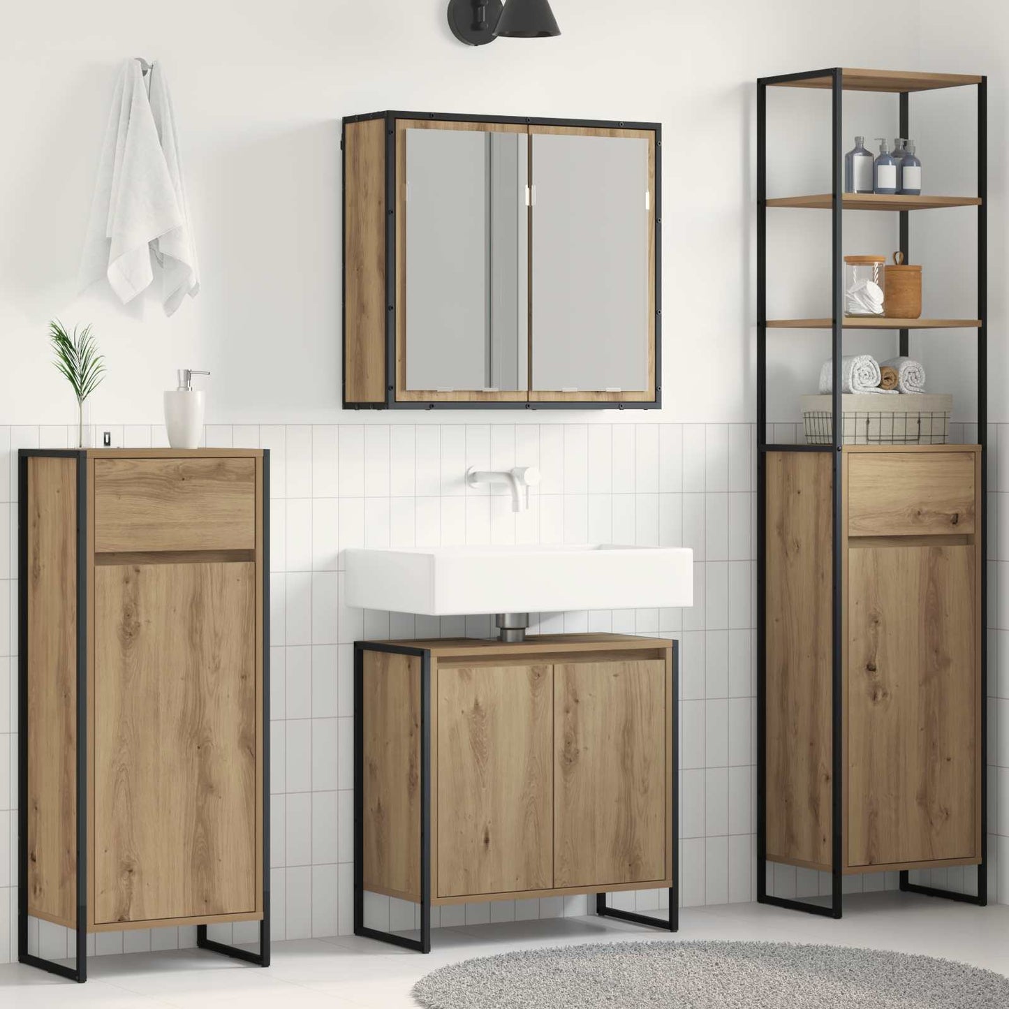 vidaXL Σετ Επίπλων Μπάνιου 4 τεμ. Artisan Oak Επεξεργασμένο Ξύλο