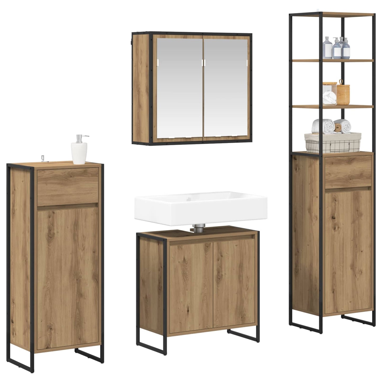 vidaXL Σετ Επίπλων Μπάνιου 4 τεμ. Artisan Oak Επεξεργασμένο Ξύλο