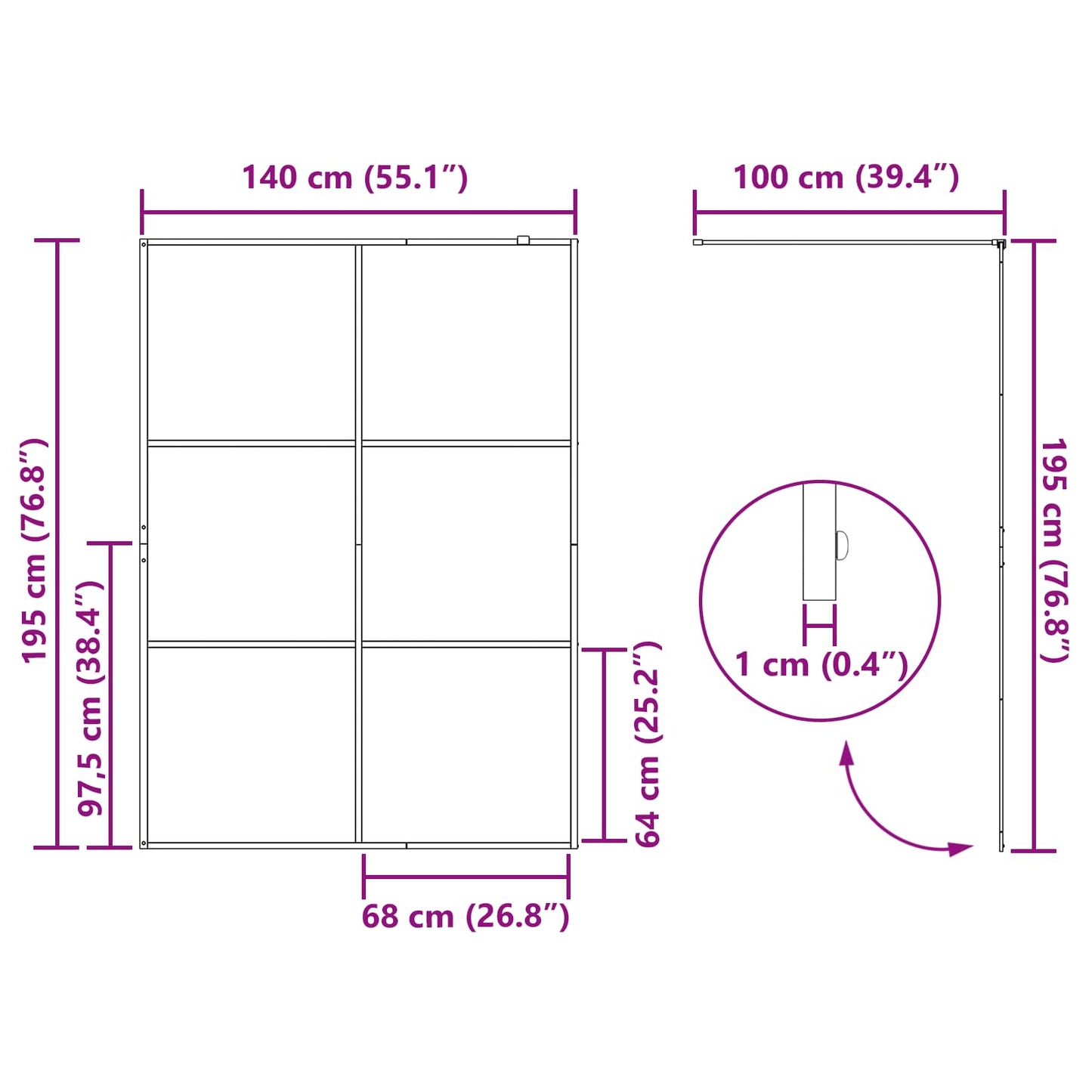 vidaXL Τοίχος Ντους Walk-in Μαύρο 140 x 195 cm σκληρυμένο γυαλί