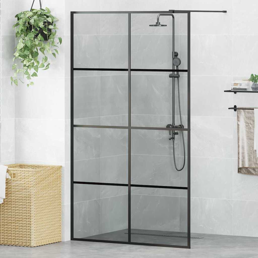 vidaXL Τοίχος Ντους Walk-in Μαύρο 115 x 195 cm σκληρυμένο γυαλί