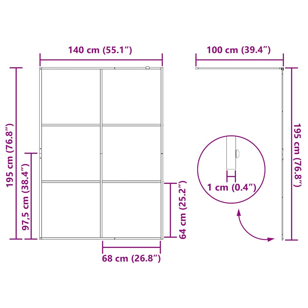 vidaXL Τοίχος Ντους Walk-in Χρυσό 140 x 195 cm σκληρυμένο γυαλί