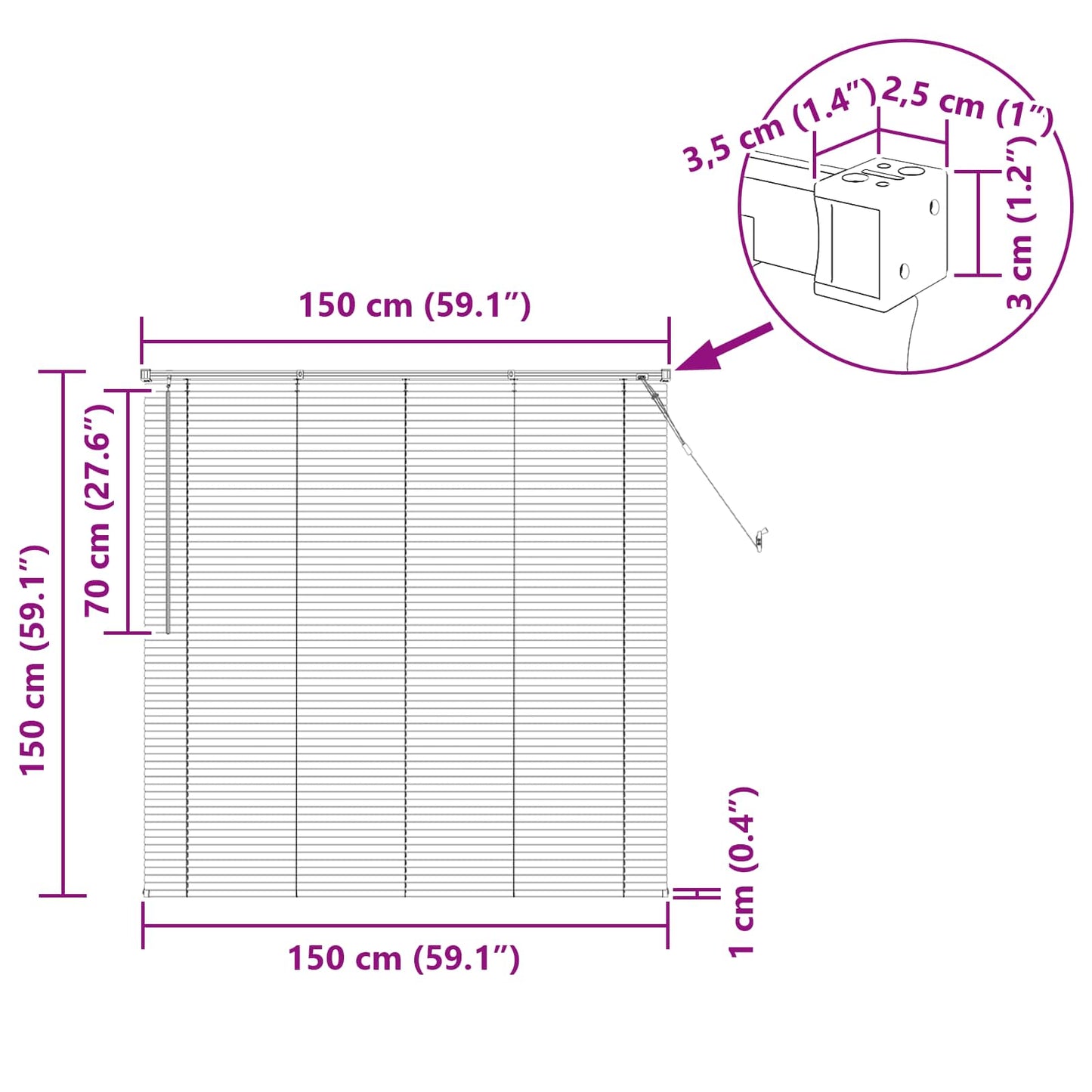 vidaXL Βενετσιάνικη Σκίαση Ασημί Γκρι 150 x 150 cm PVC
