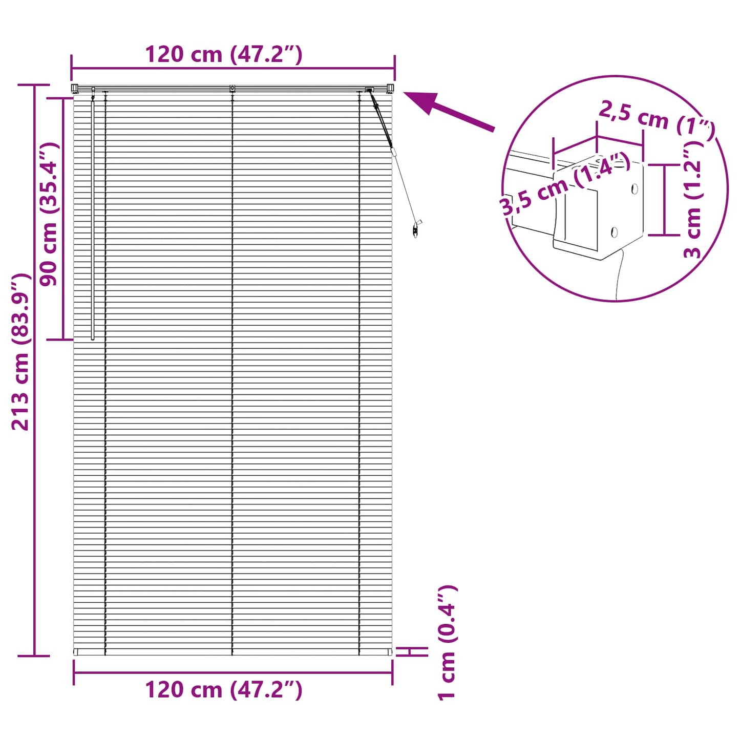 vidaXL Βενετσιάνικη Σκίαση Λευκός 213 x 120 εκ PVC