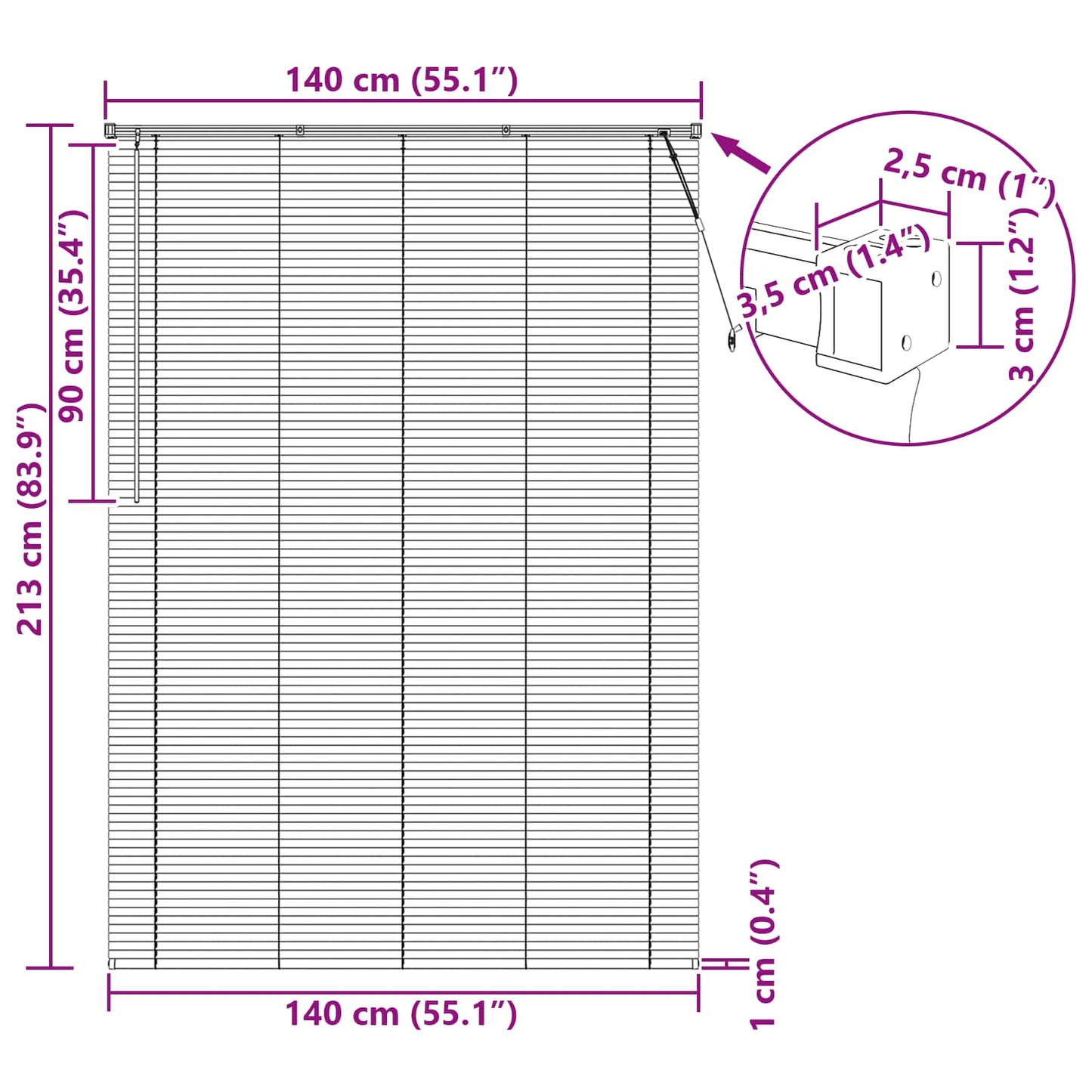 vidaXL Βενετσιάνικη Σκίαση Λευκός 213 x 140 εκ PVC