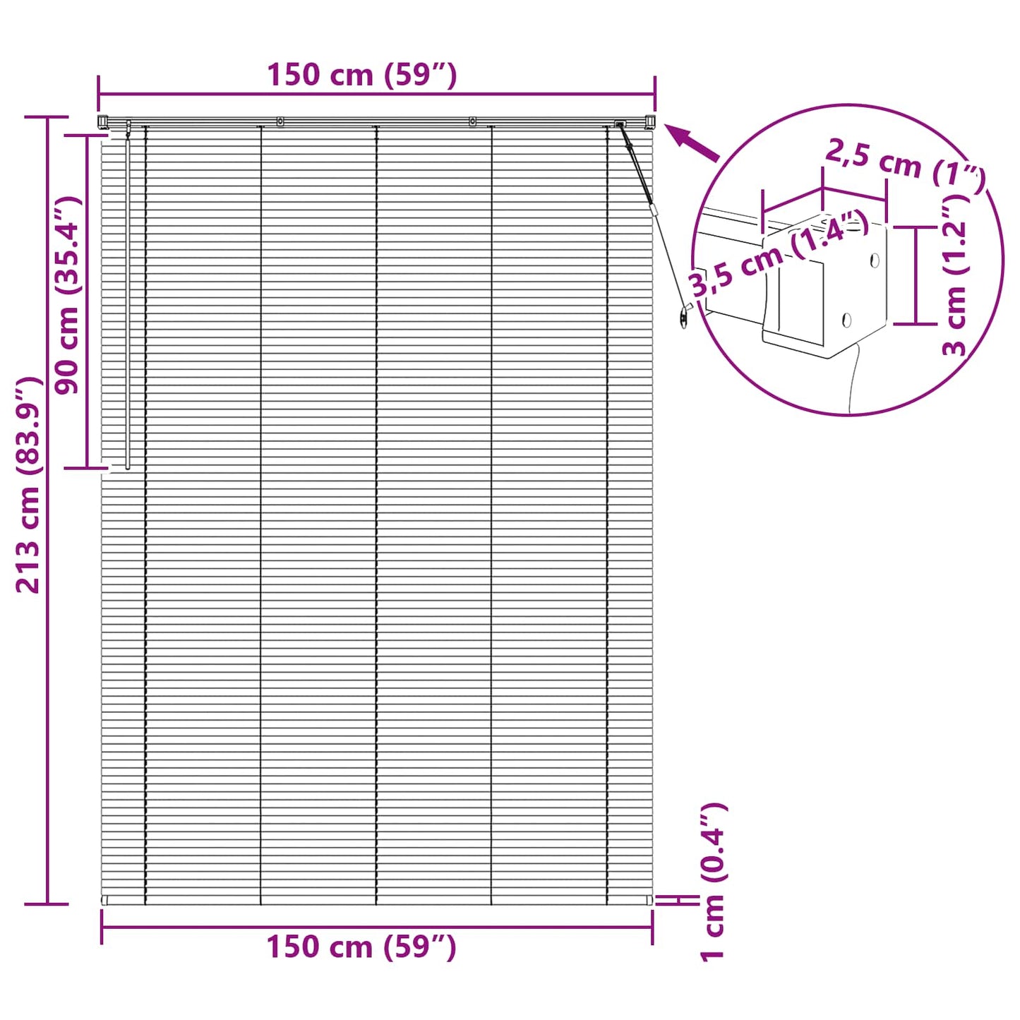vidaXL Βενετσιάνικη Σκίαση Λευκός 213 x 150 εκ PVC