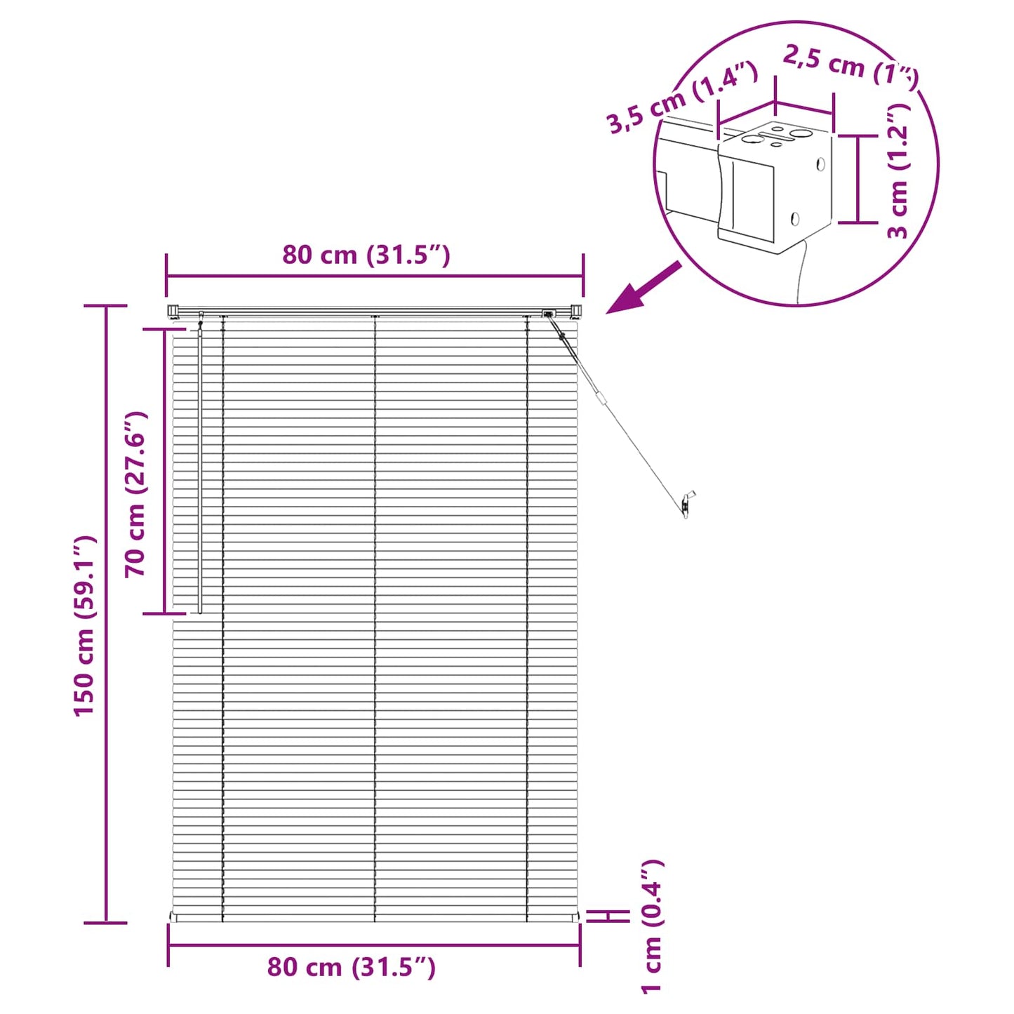 vidaXL Βενετσιάνικη Σκίαση Μαύρο 150 x 80 cm PVC