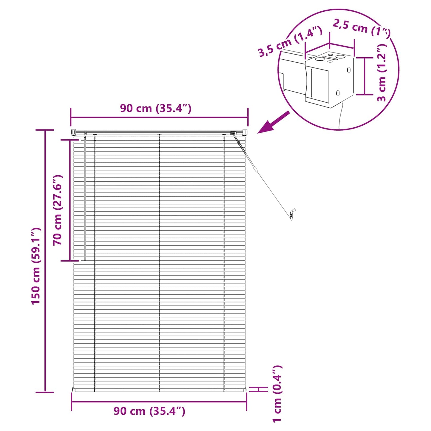 vidaXL Βενετσιάνικη Σκίαση Μαύρο 150 x 90 cm PVC