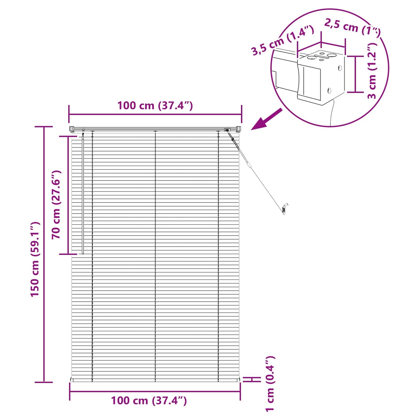 vidaXL Βενετσιάνικη Σκίαση Μαύρο 150 x 100 cm PVC