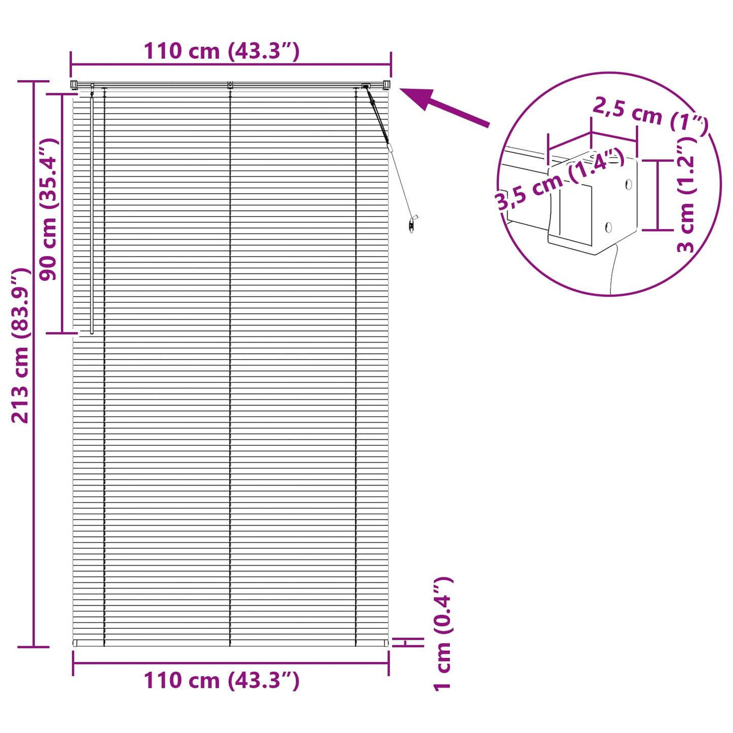 vidaXL Βενετσιάνικη Σκίαση Μαύρο 213 x 110 εκ PVC