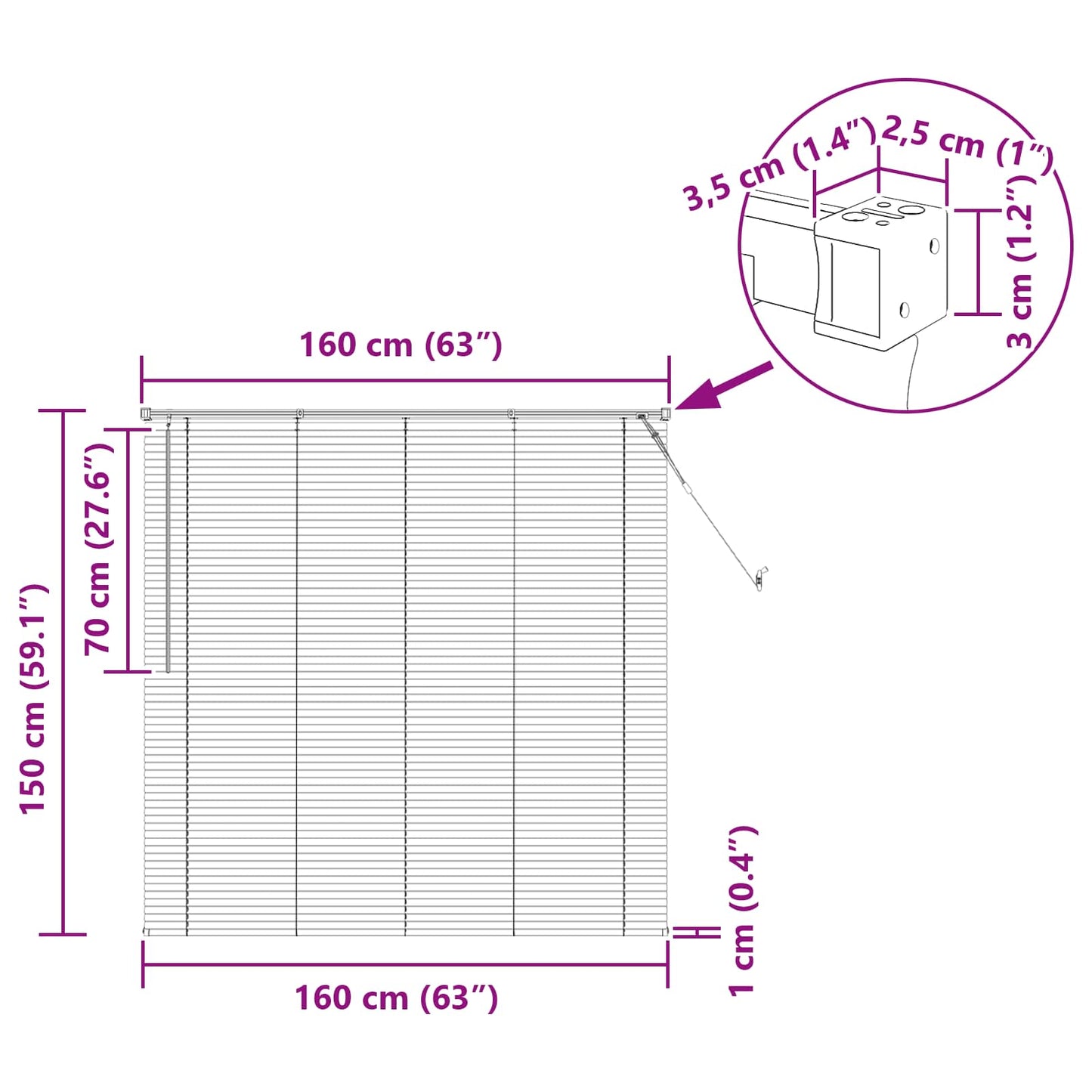 vidaXL Βενετσιάνικη Σκίαση Σκούρο Καφέ 160 x 150 cm 25 mm PVC