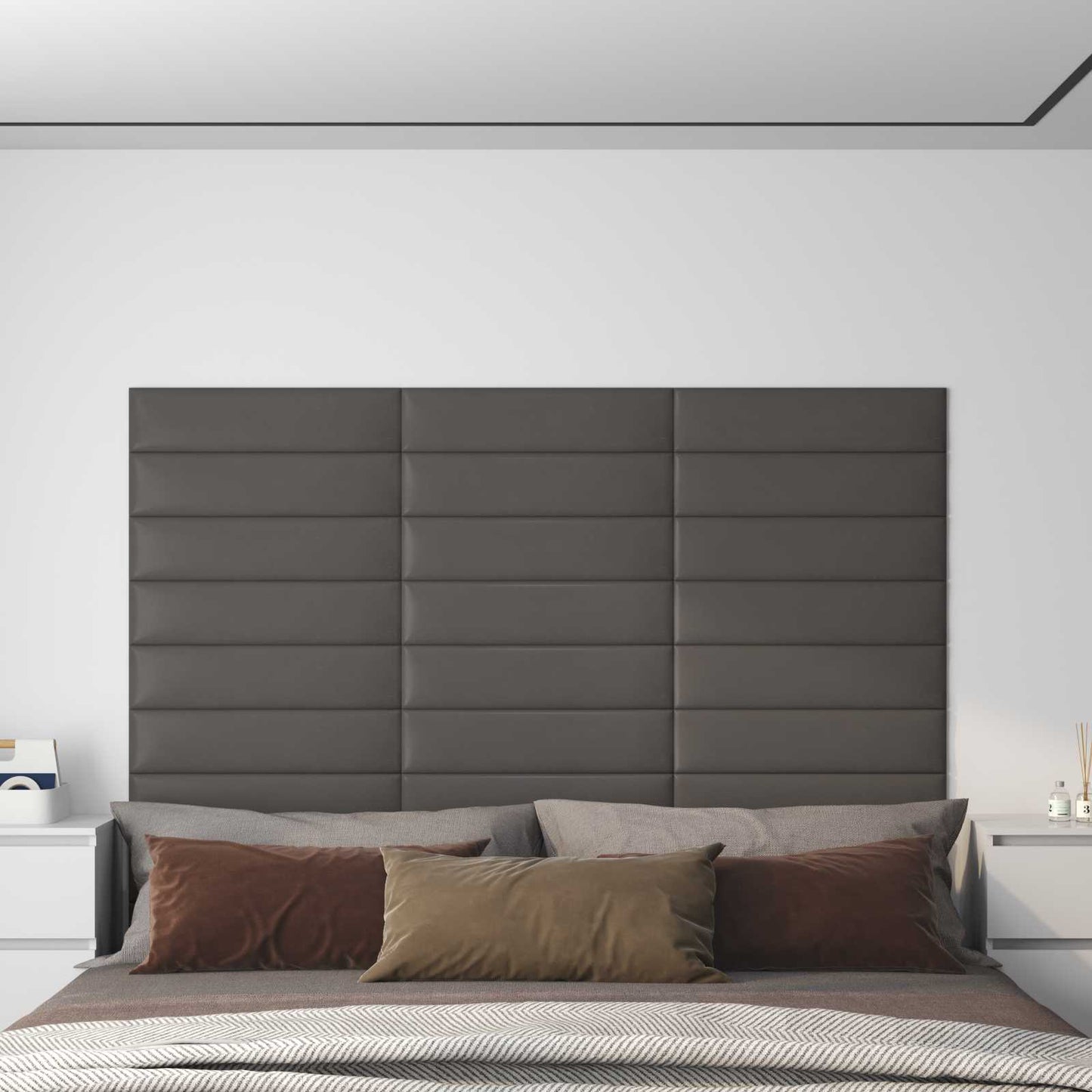 vidaXL Κεφαλάρι Τοίχου 12 pcs 60 x 15 cm Γκρι ύφασμα