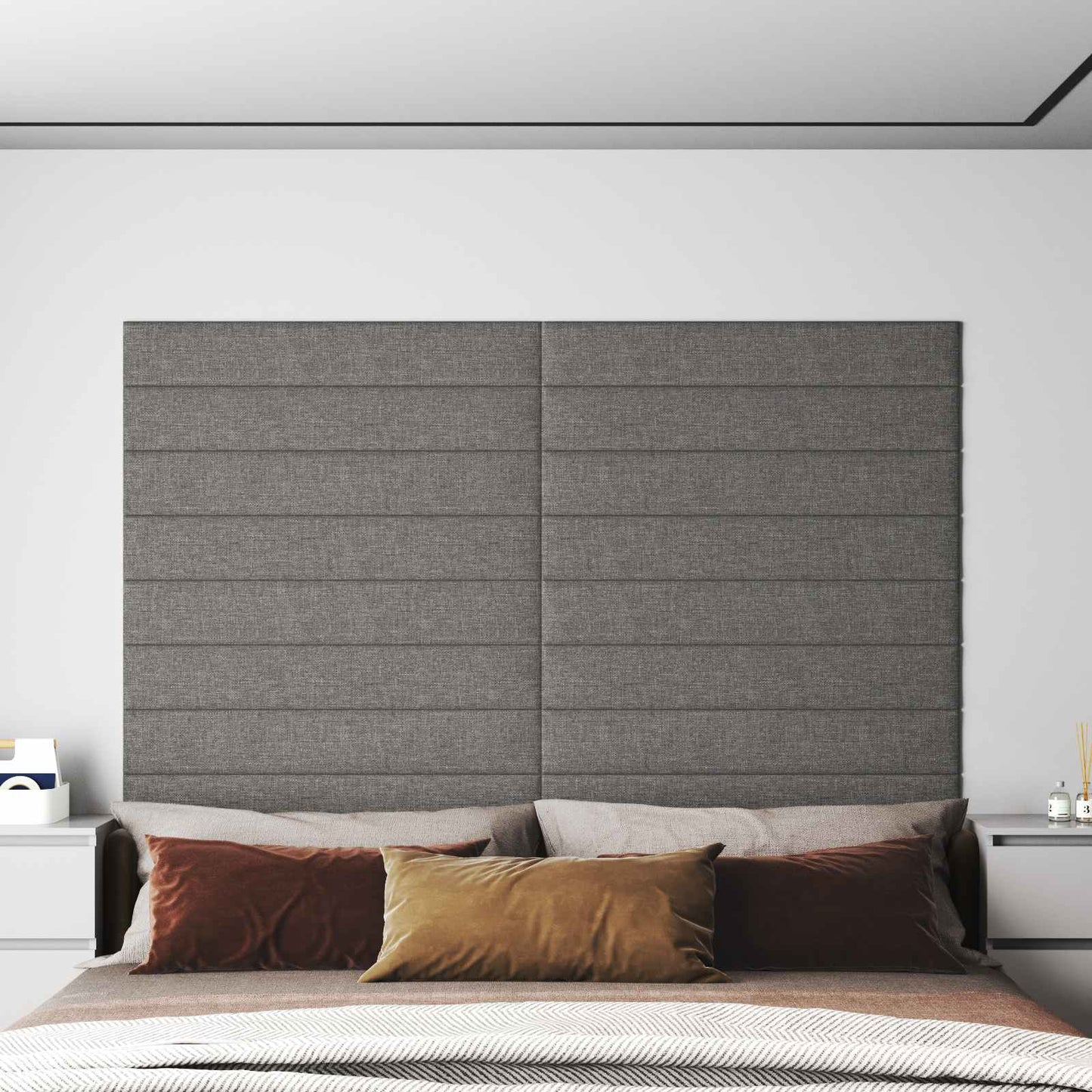 vidaXL Κεφαλάρι Τοίχου 12 pcs 90 x 15 cm Ανοιχτό γκρι ύφασμα
