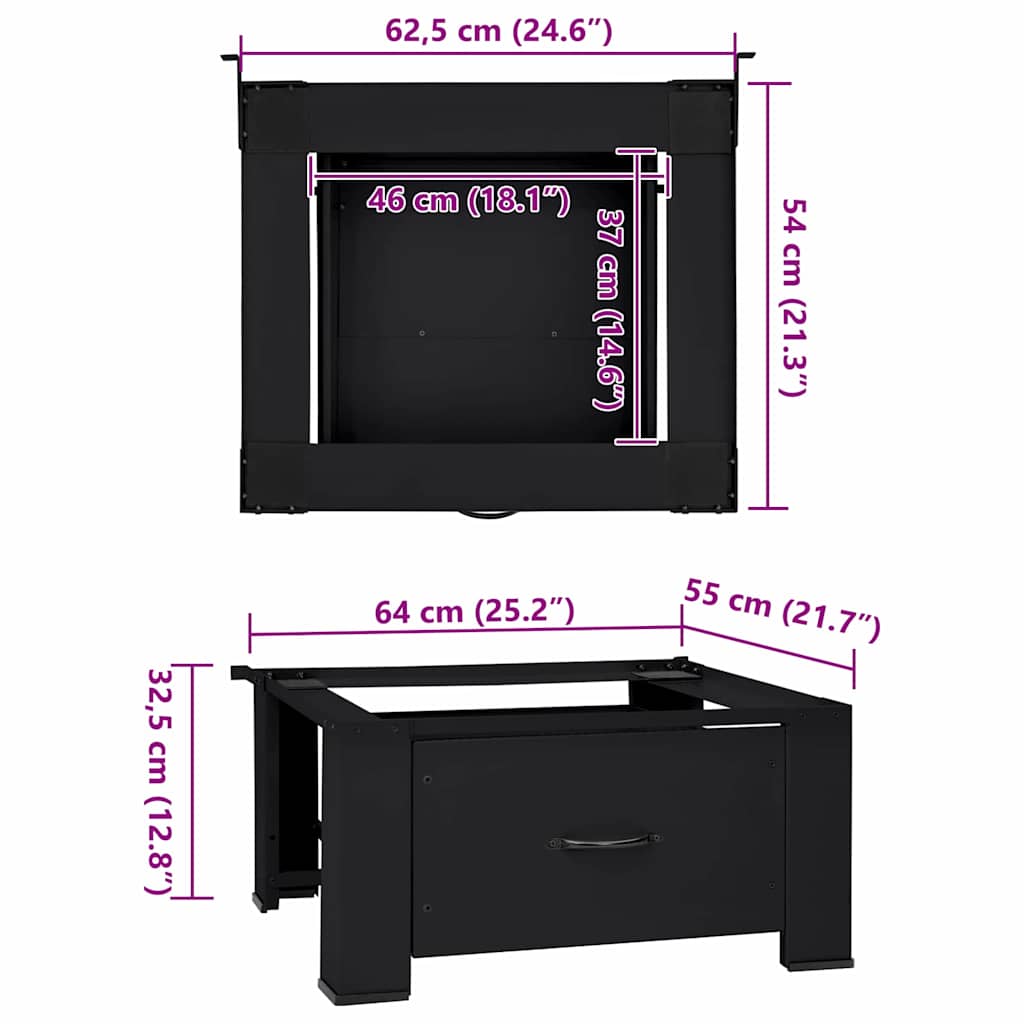 vidaXL Βάση Πλυντηρίου Ρούχων Μαύρο 64 x 55 x 32,5 εκ Ατσάλι