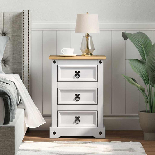 vidaXL Κομοδίνο με συρτάρι Λευκό 45 x 35 x 64 εκ. Στερεά ξυλεία πεύκου